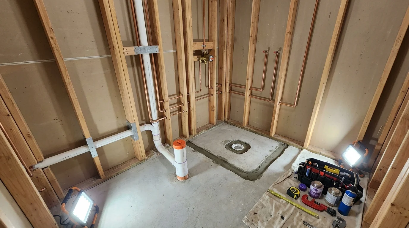 Bathroom rough-in plumbing during remodel by Johns Plumbing LLC in Sebastian