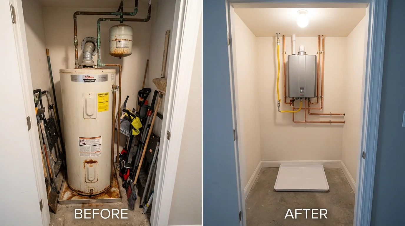 Tank water heater versus wall-mounted tankless unit comparison for Sebastian, FL homeowners